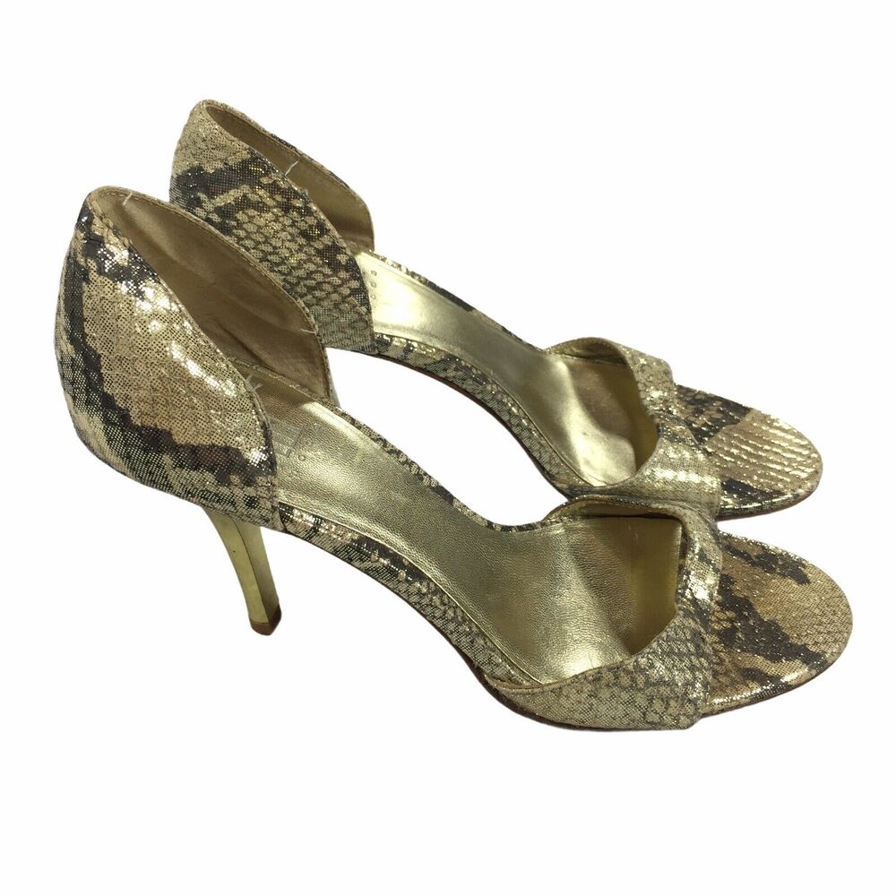 Pelle Moda Leather Peep Toe Sandals Size 7 1/2 Womens Snakeskin Print High Heels